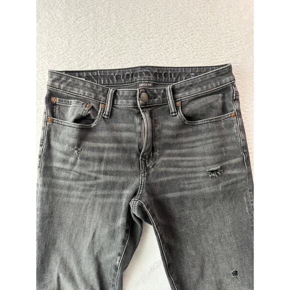 American Eagle AirFlex360 Men Jeans Size 32 x 34 Black Distressed Patched Denim - Picture 4 of 5